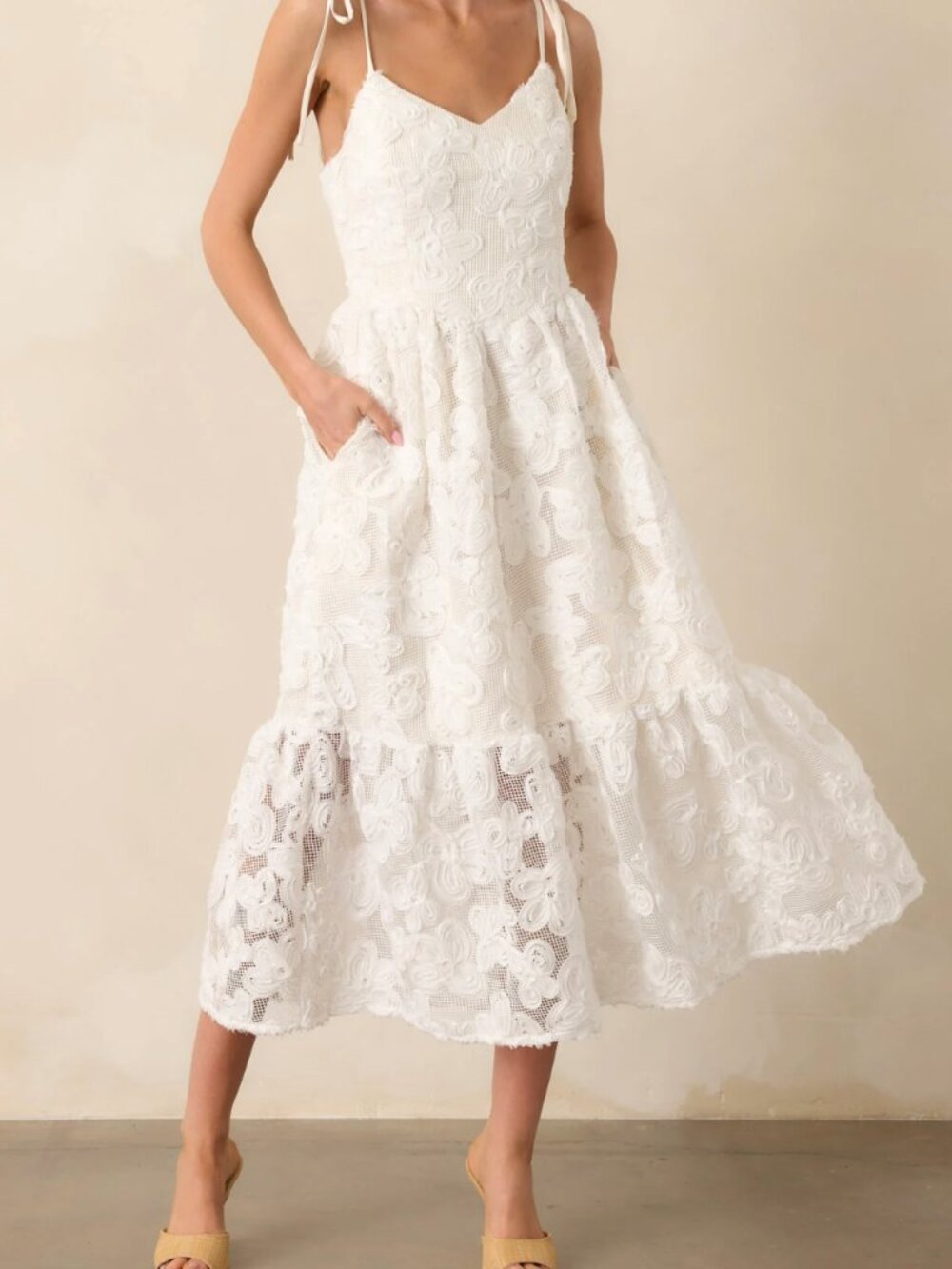 Ivory Floral Lace Maxi Dress